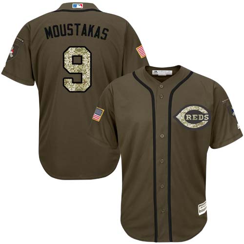 Reds #9 Mike Moustakas Green Salute to Service Stitched Youth MLB Jersey